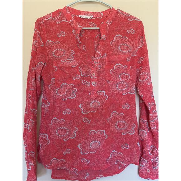 Carve Designs Coral Salmon Gauzy Floral Dot Popover Shirt Blouse Womens Small - Picture 2 of 7